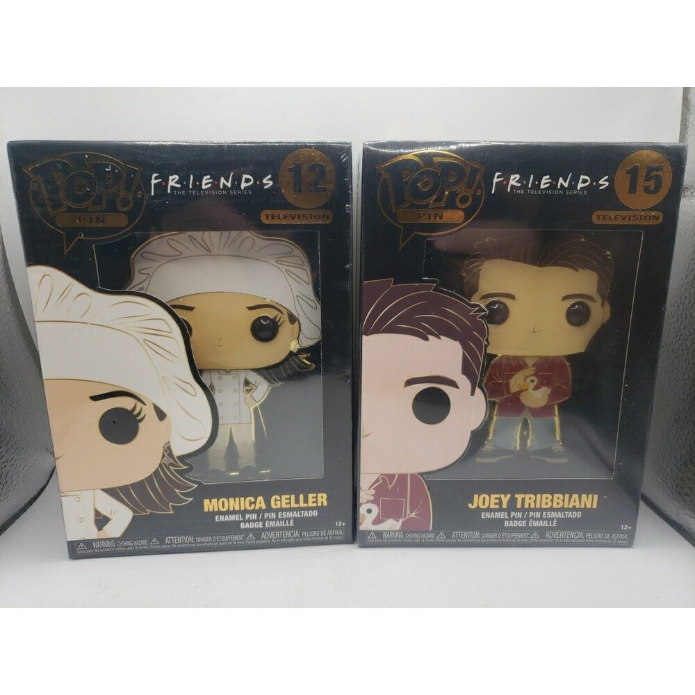 2 FRIENDS Pop! Pins - Monica Geller & Joey Tribbiani ~ Enamel Pins NEW Sealed